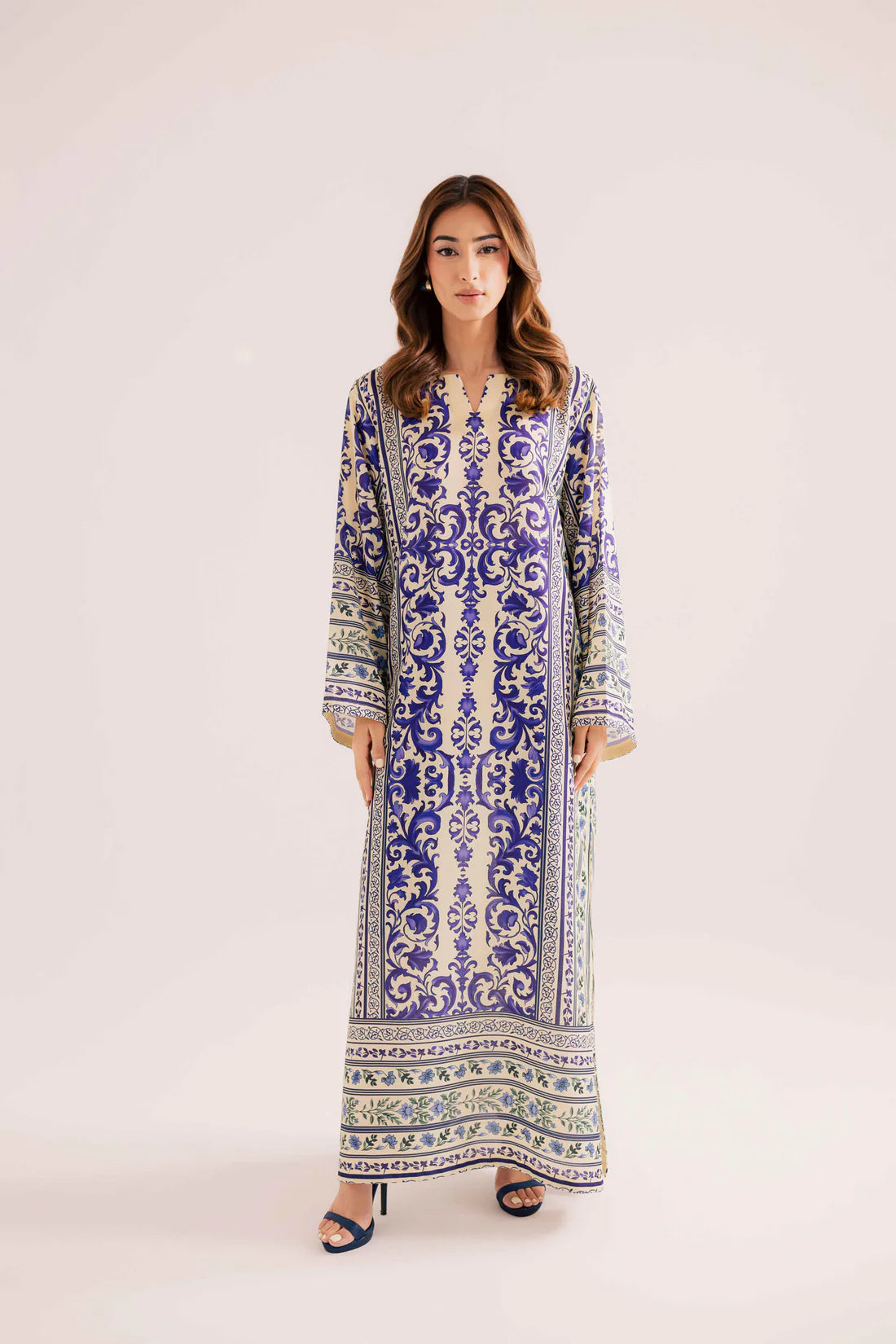 2PC Royal Blue & Ivory Printed Kaftan