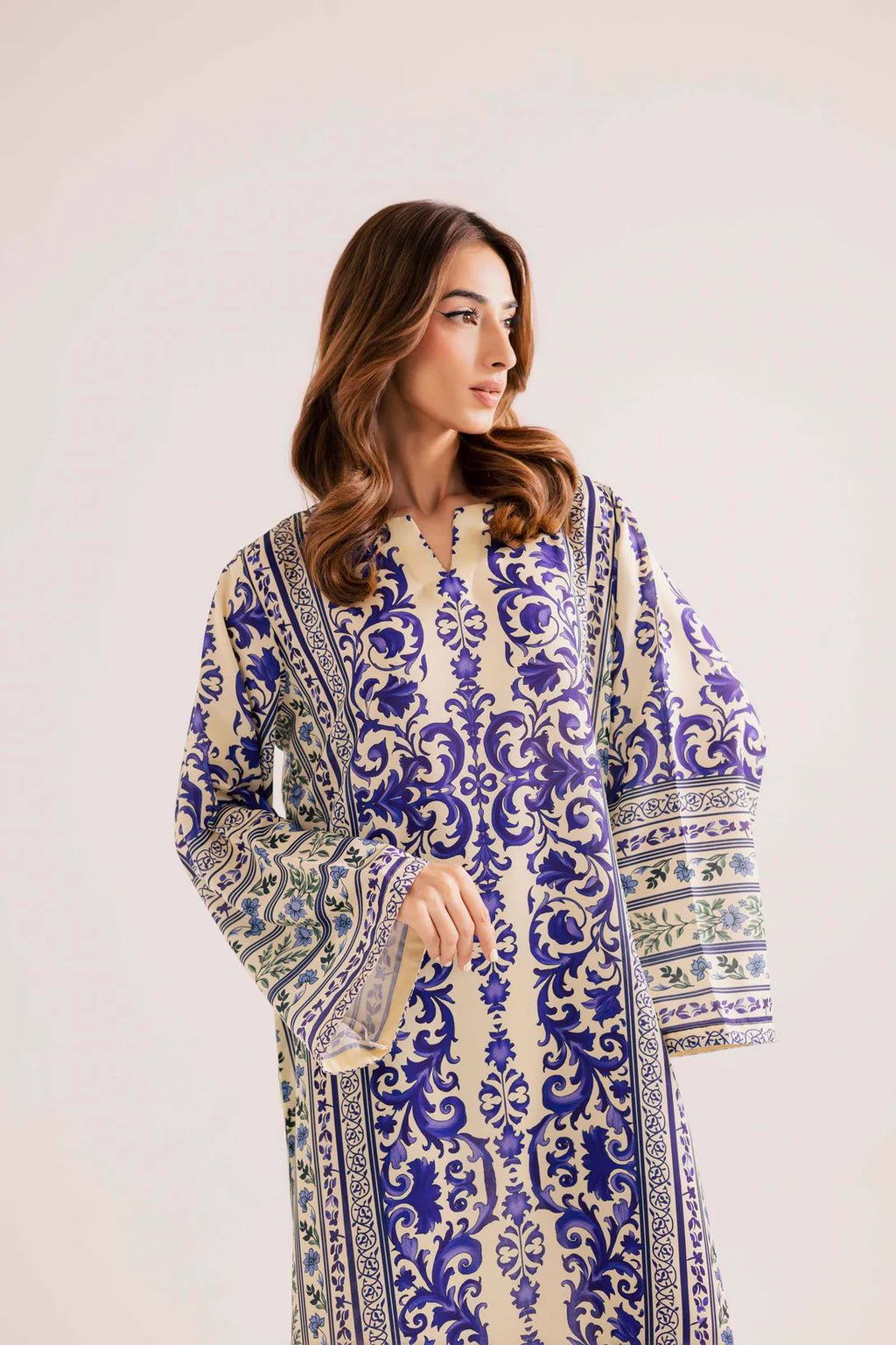2PC Royal Blue & Ivory Printed Kaftan