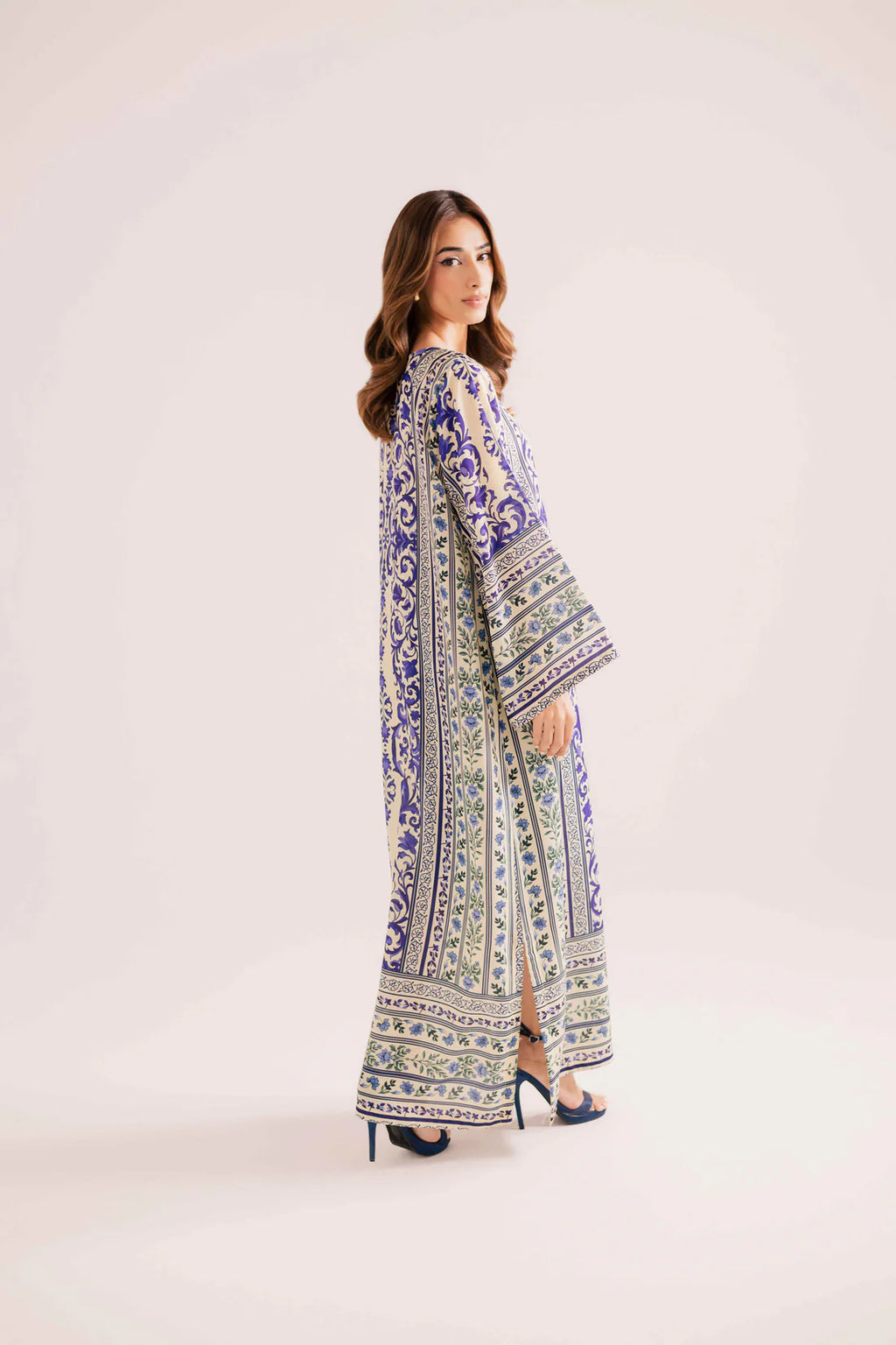 2PC Royal Blue & Ivory Printed Kaftan