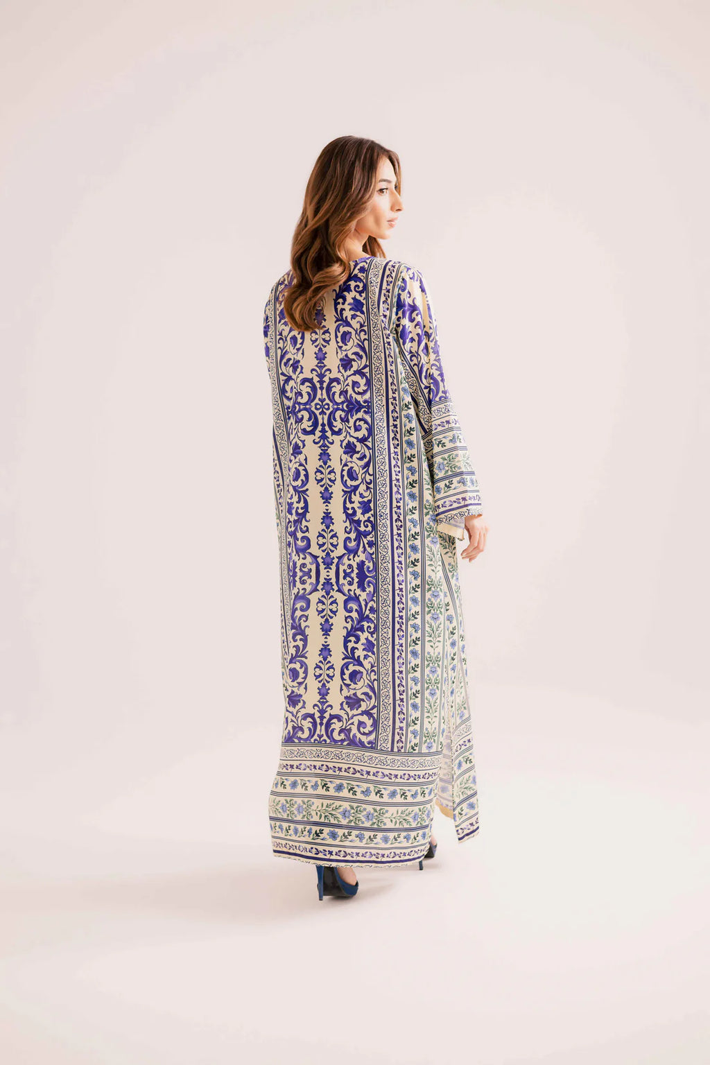 2PC Royal Blue & Ivory Printed Kaftan