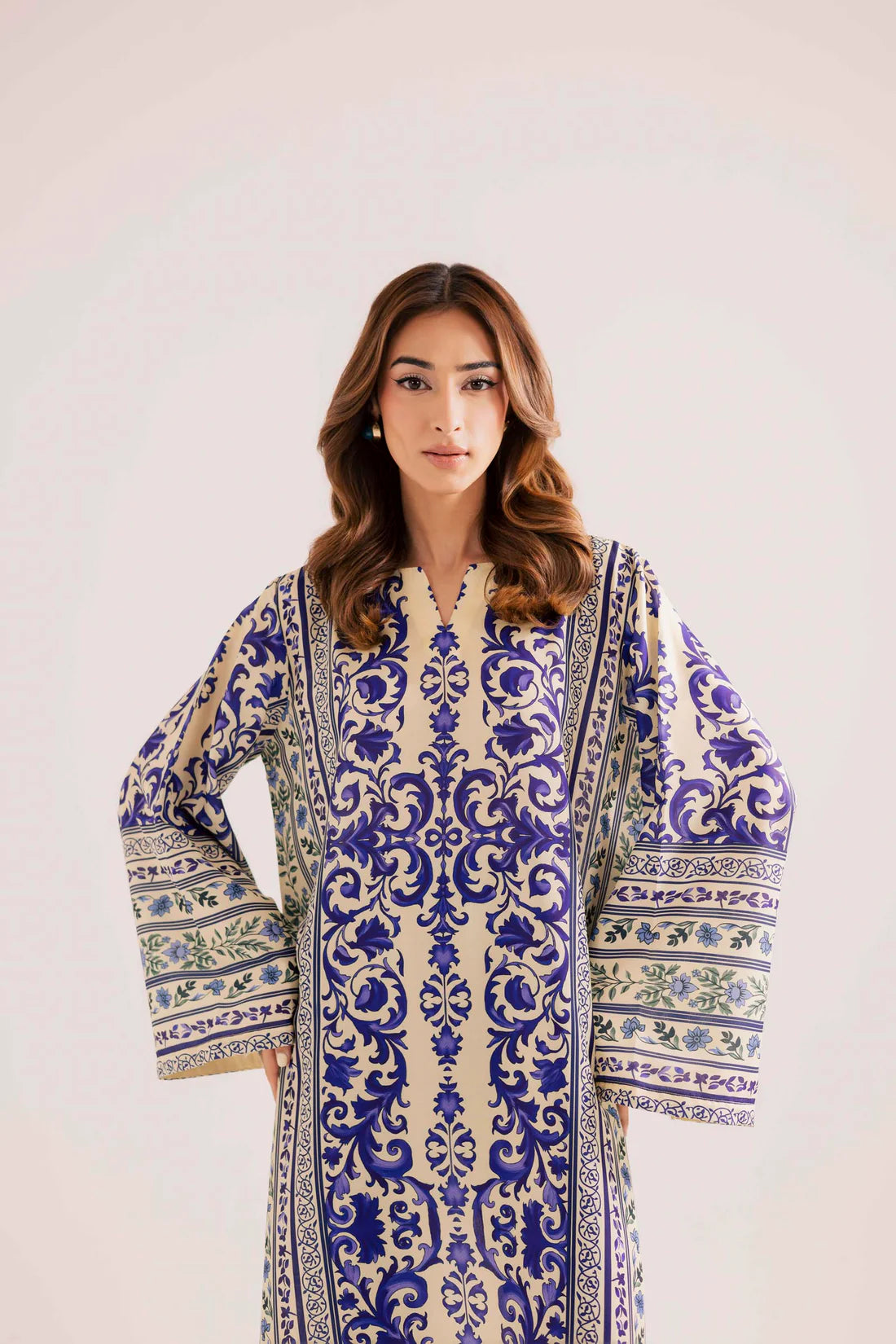 2PC Royal Blue & Ivory Printed Kaftan