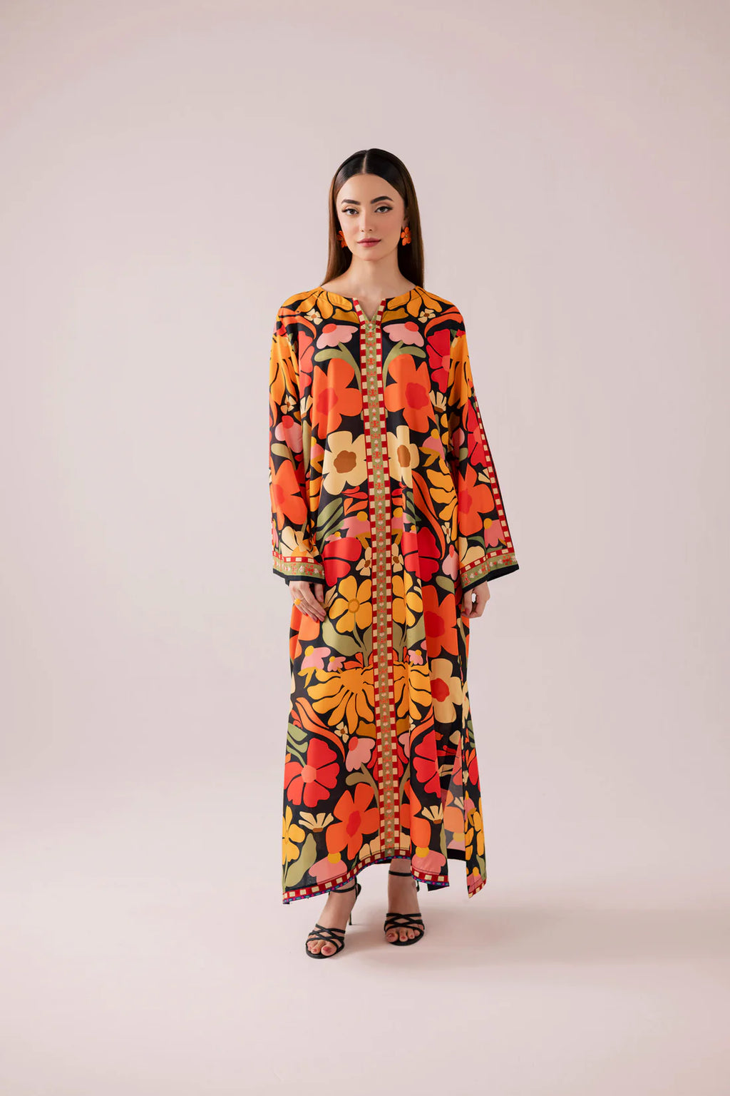 Midnight Black Floral Printed Kaftan
