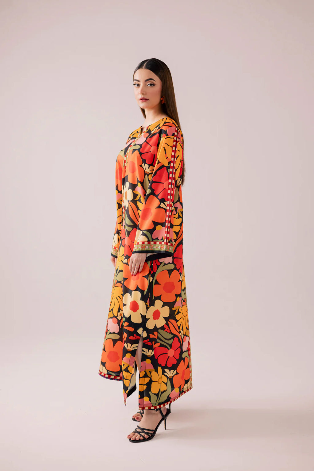 Midnight Black Floral Printed Kaftan