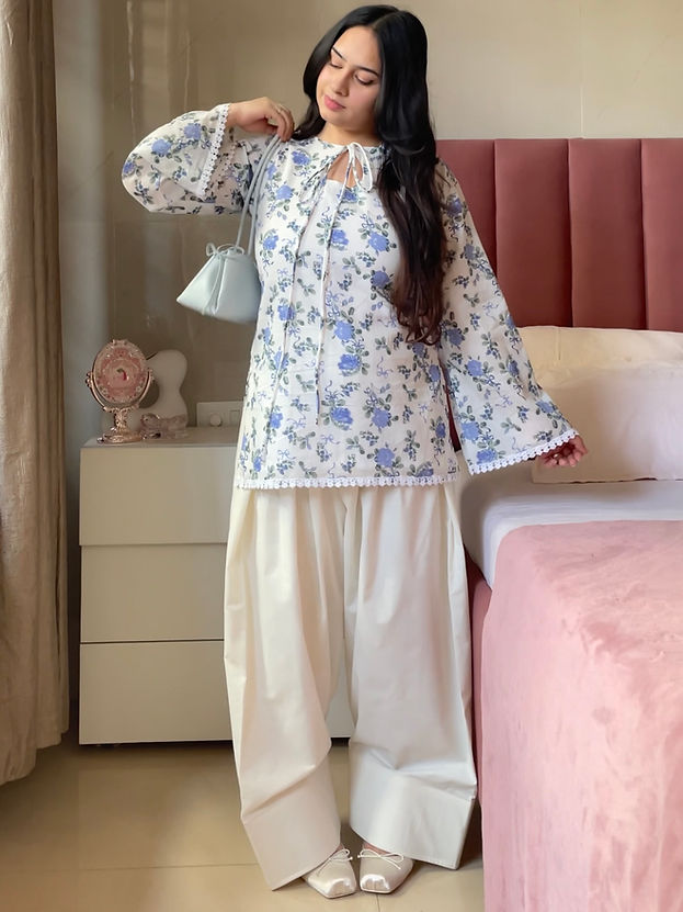 2pc Blue - Floral Kurta Set