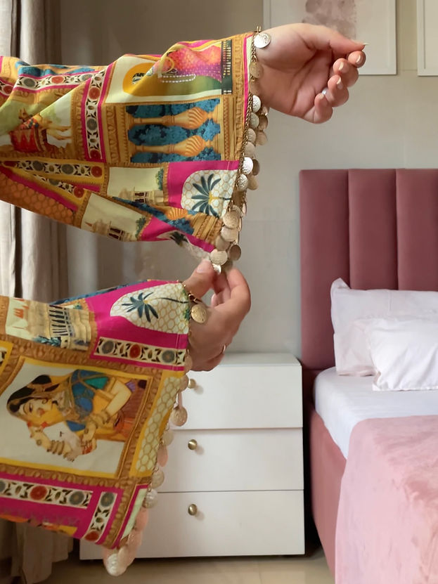 2pc Printed Kurta Set (Beige +Pink)