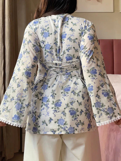 2PC- Blue Floral Kurta Set