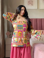 2pc Printed Kurta Set (Beige +Pink)