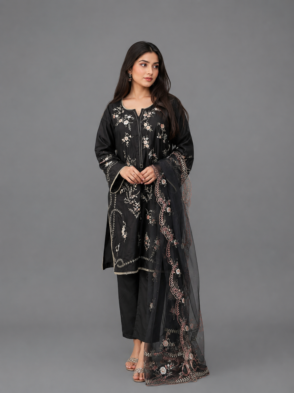 Elegant Black Embroidered 3-Piece Suit