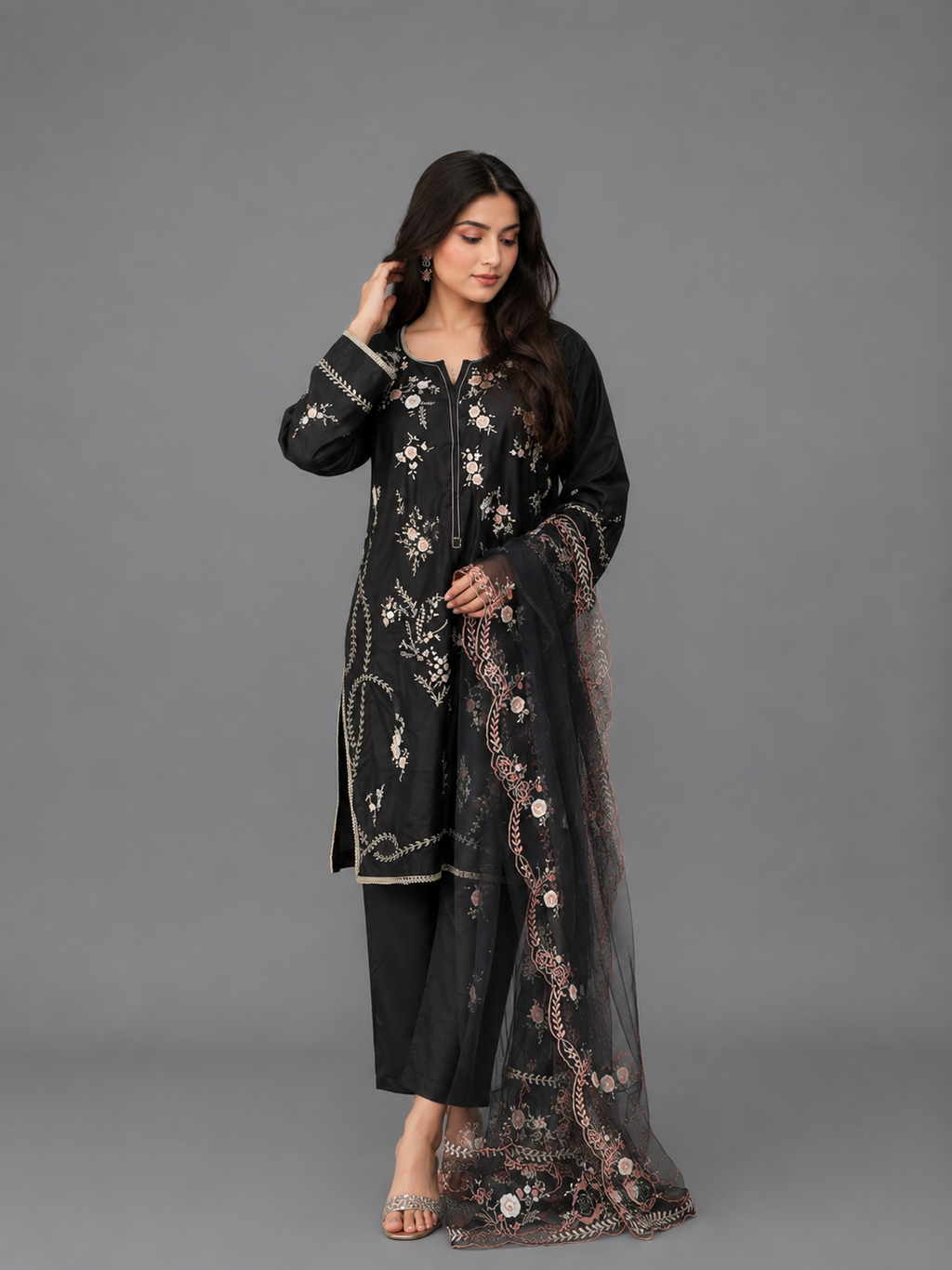 Elegant Black Embroidered 3-Piece Suit