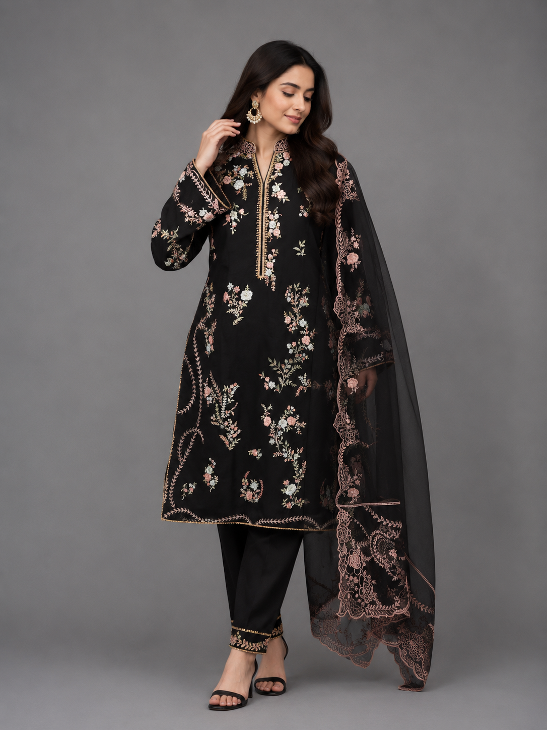 Luxury Black Embroidered 3-Piece Suit