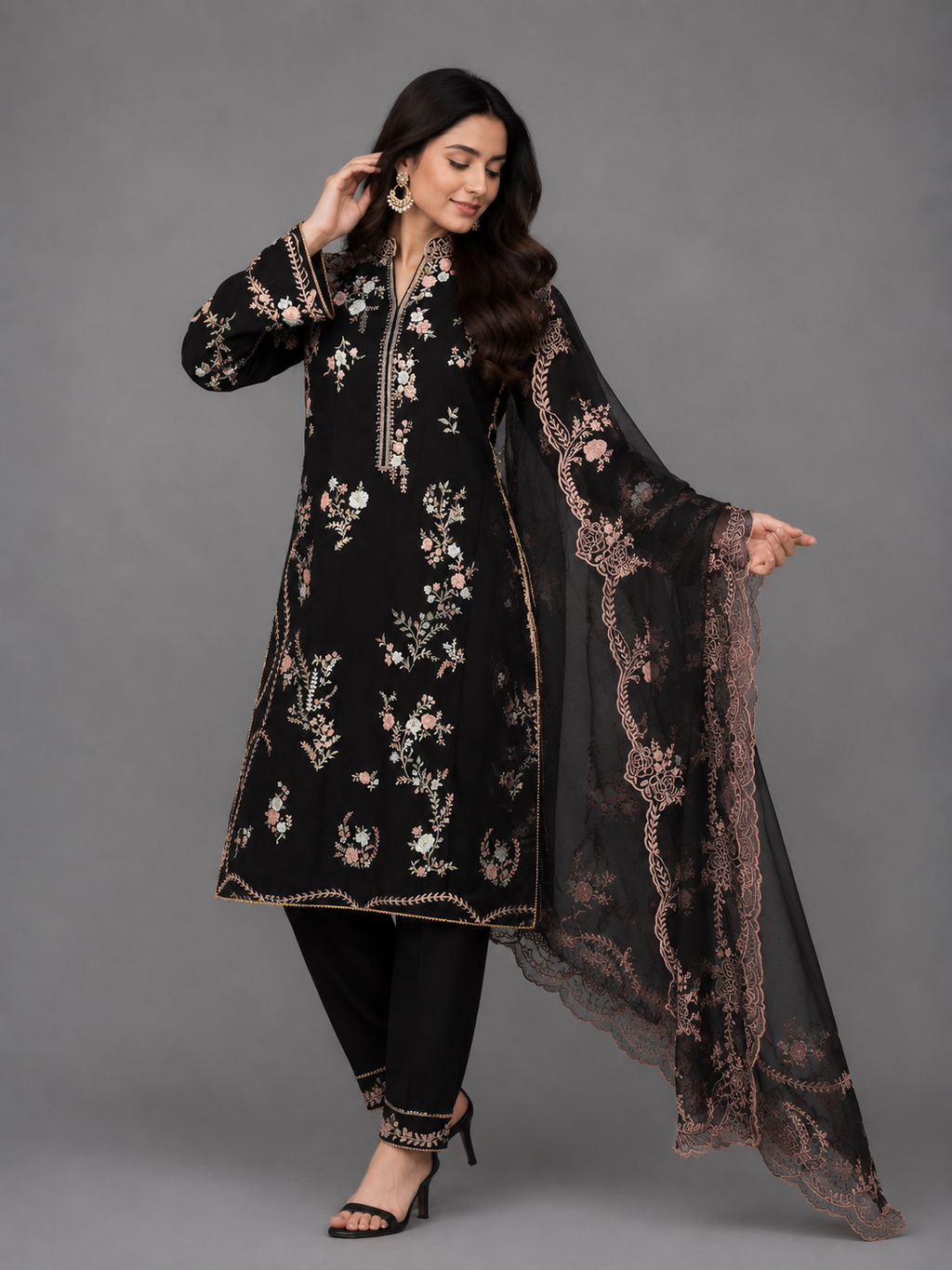 Luxury Black Embroidered 3-Piece Suit