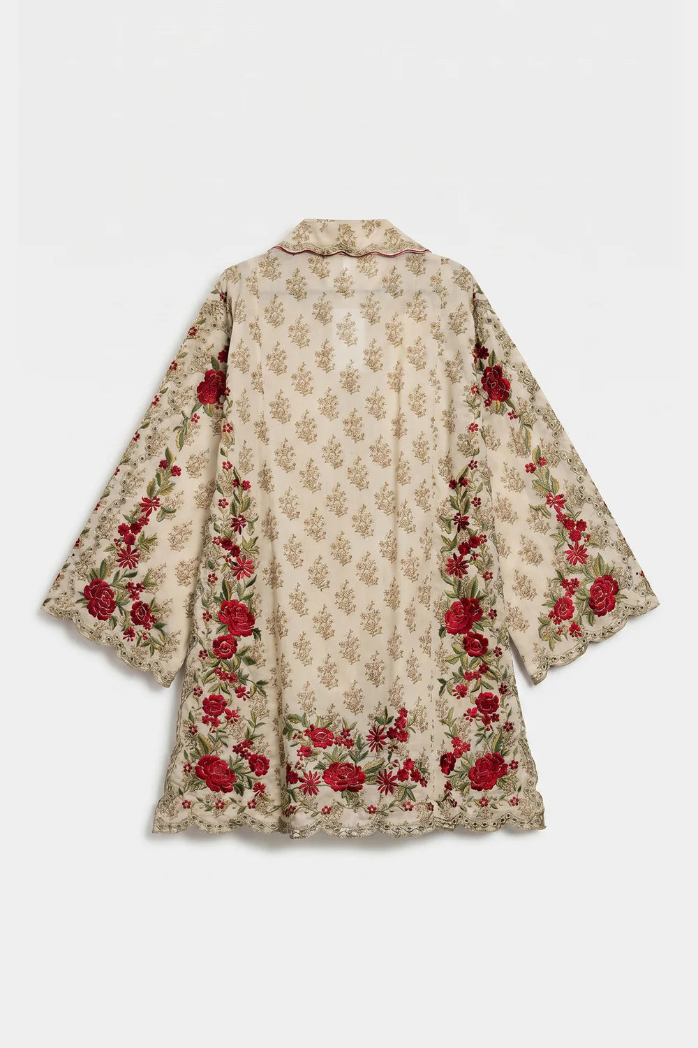 Off-White Floral Printed Lawn Kurta with Rust Printed Palazzo