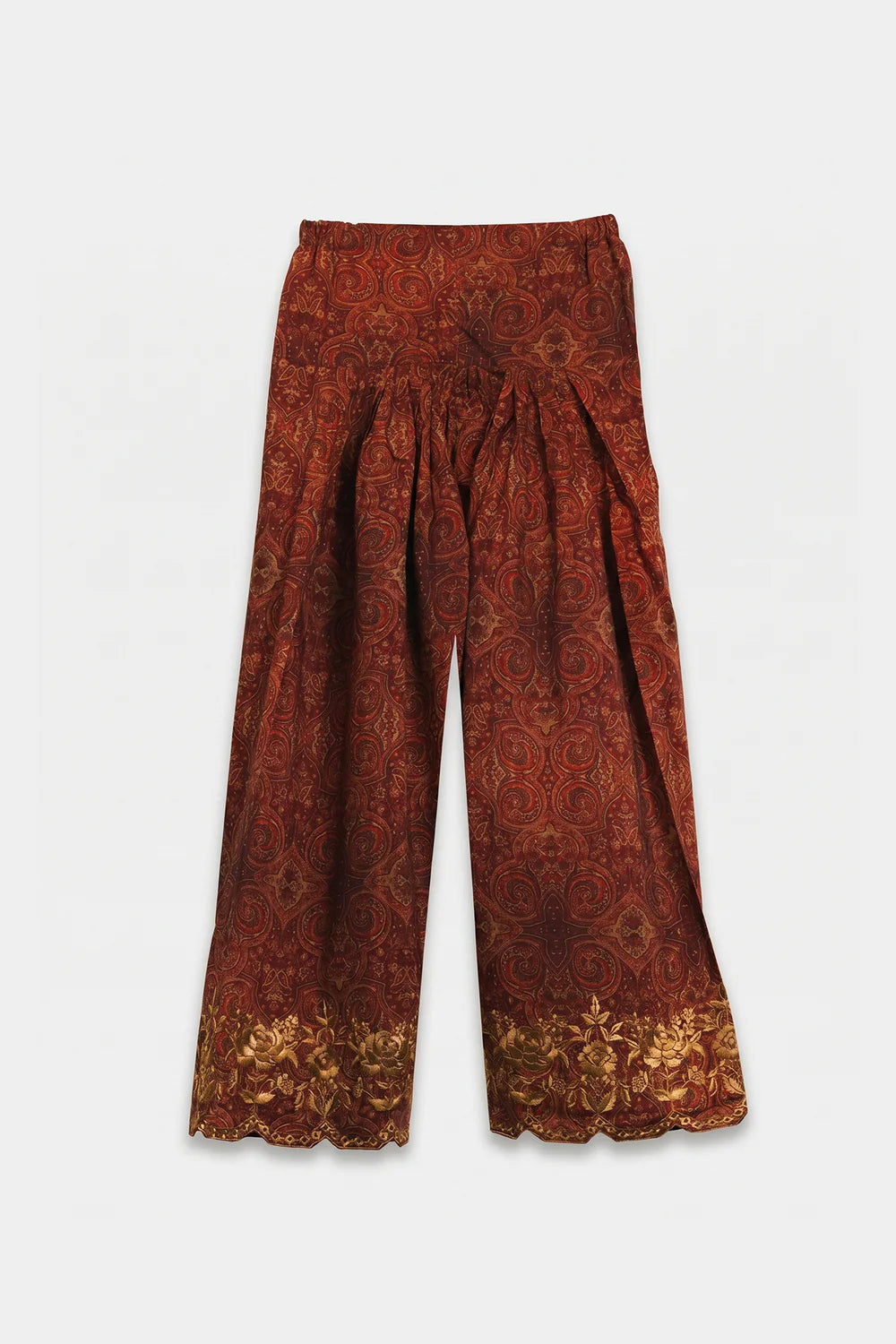 Off-White Floral Printed Lawn Kurta with Rust Printed Palazzo