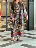 2PC Midnight Black Floral Printed Kaftan