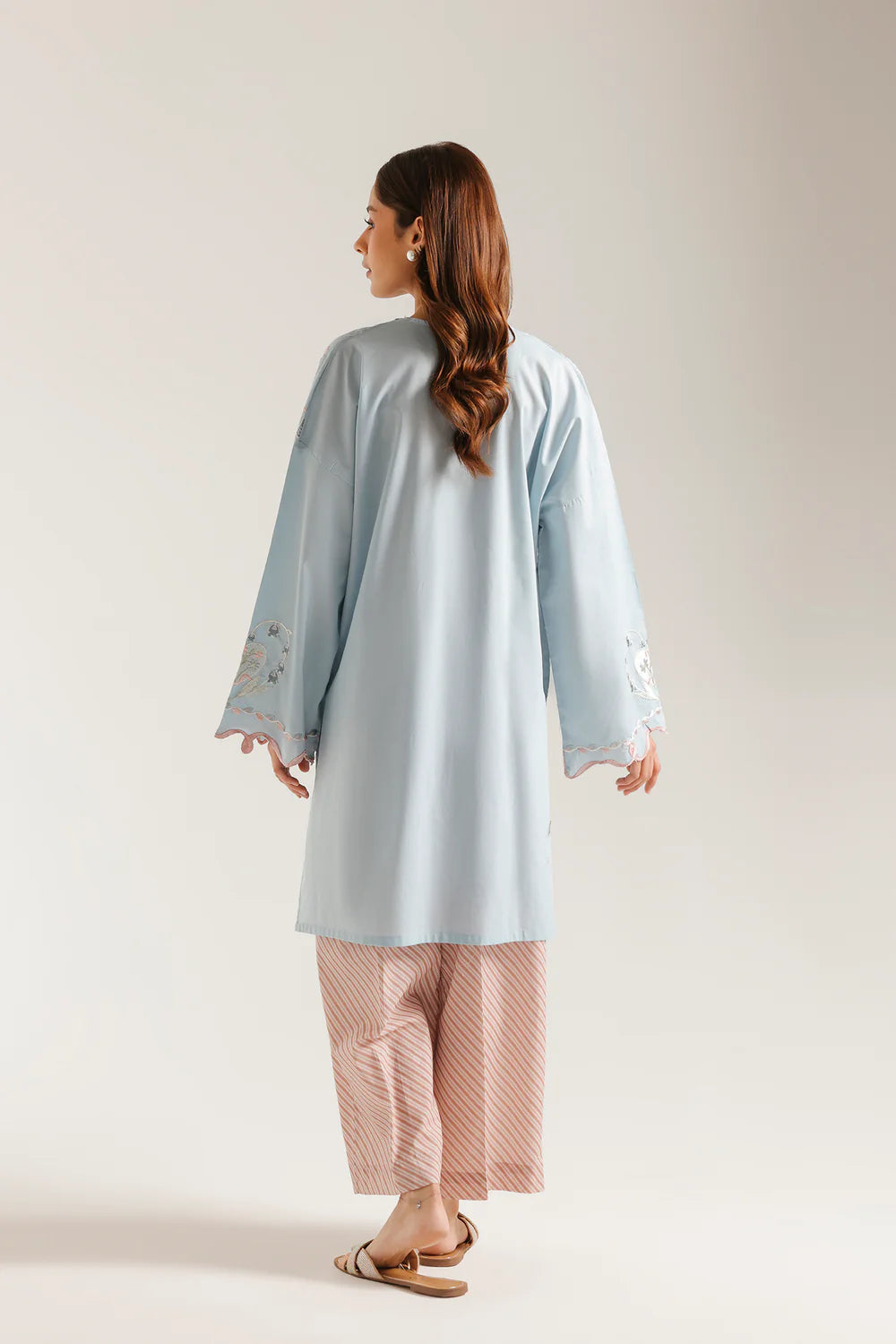 Elegant Sky Blue Embroidered Lawn Kurta with Printed Trouser
