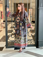 2PC Midnight Black Floral Printed Kaftan