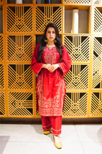 Elegant Red Embroidered 2PC