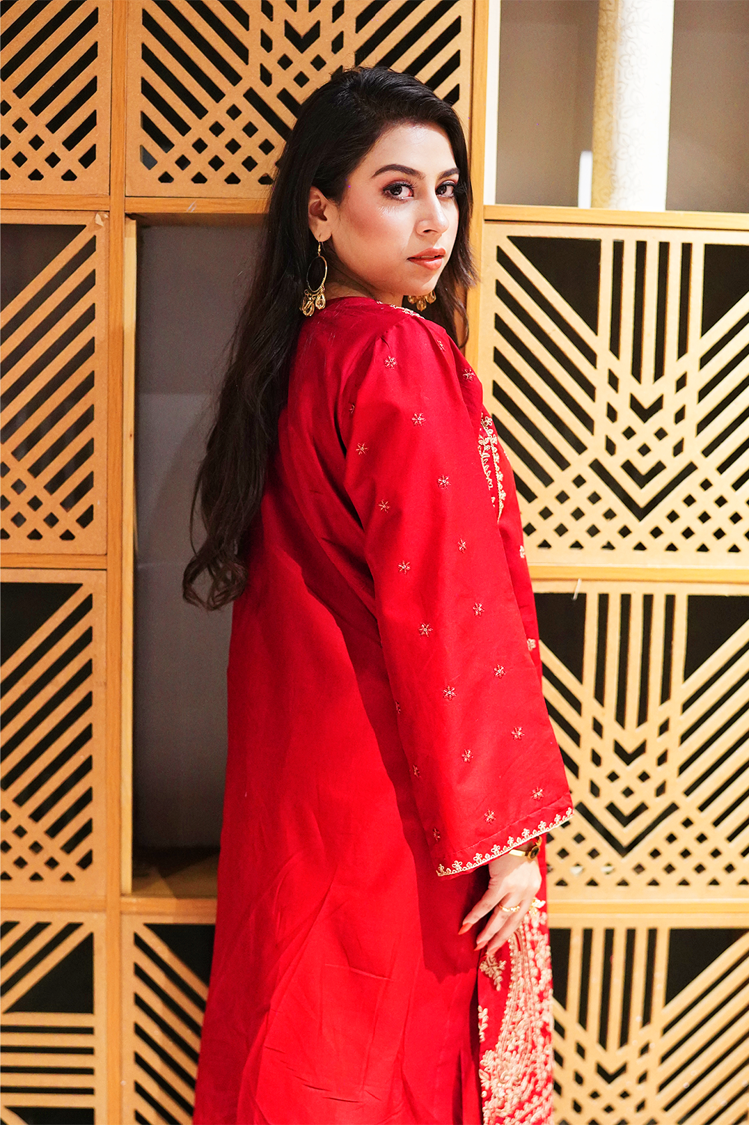 Elegant Red Embroidered 2PC
