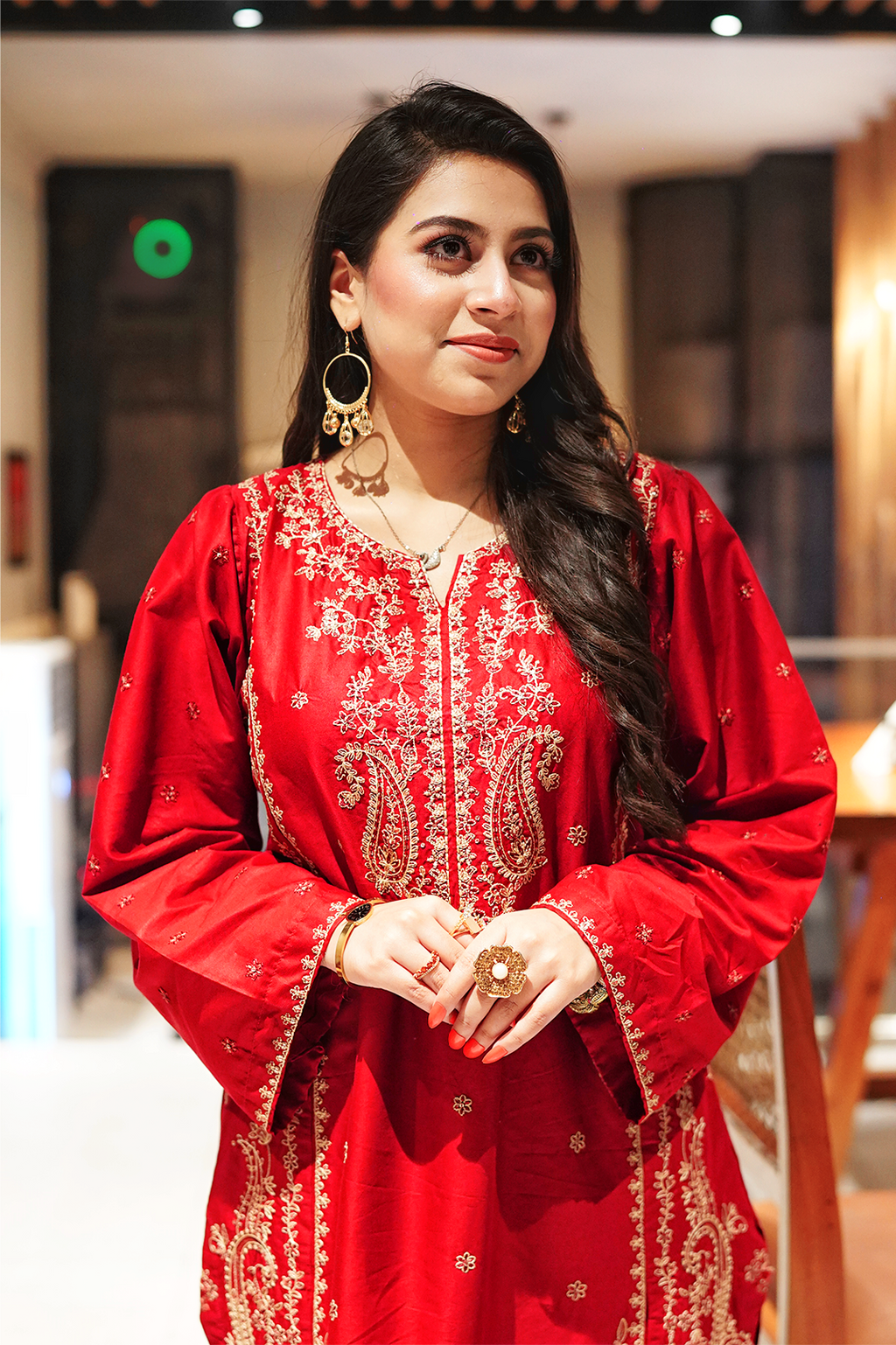 Elegant Red Embroidered 2PC