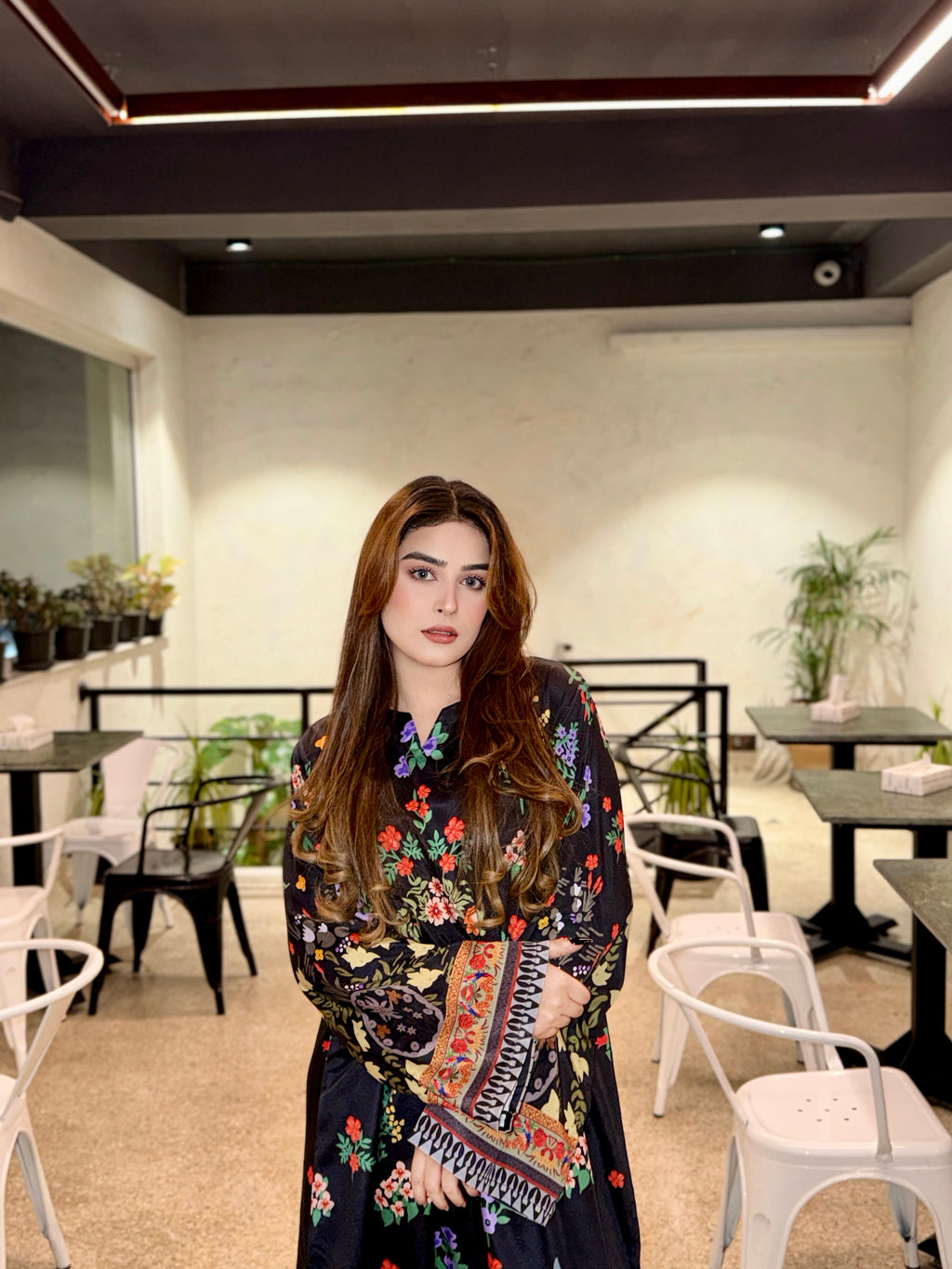 2PC- Black Floral Printed Kaftan
