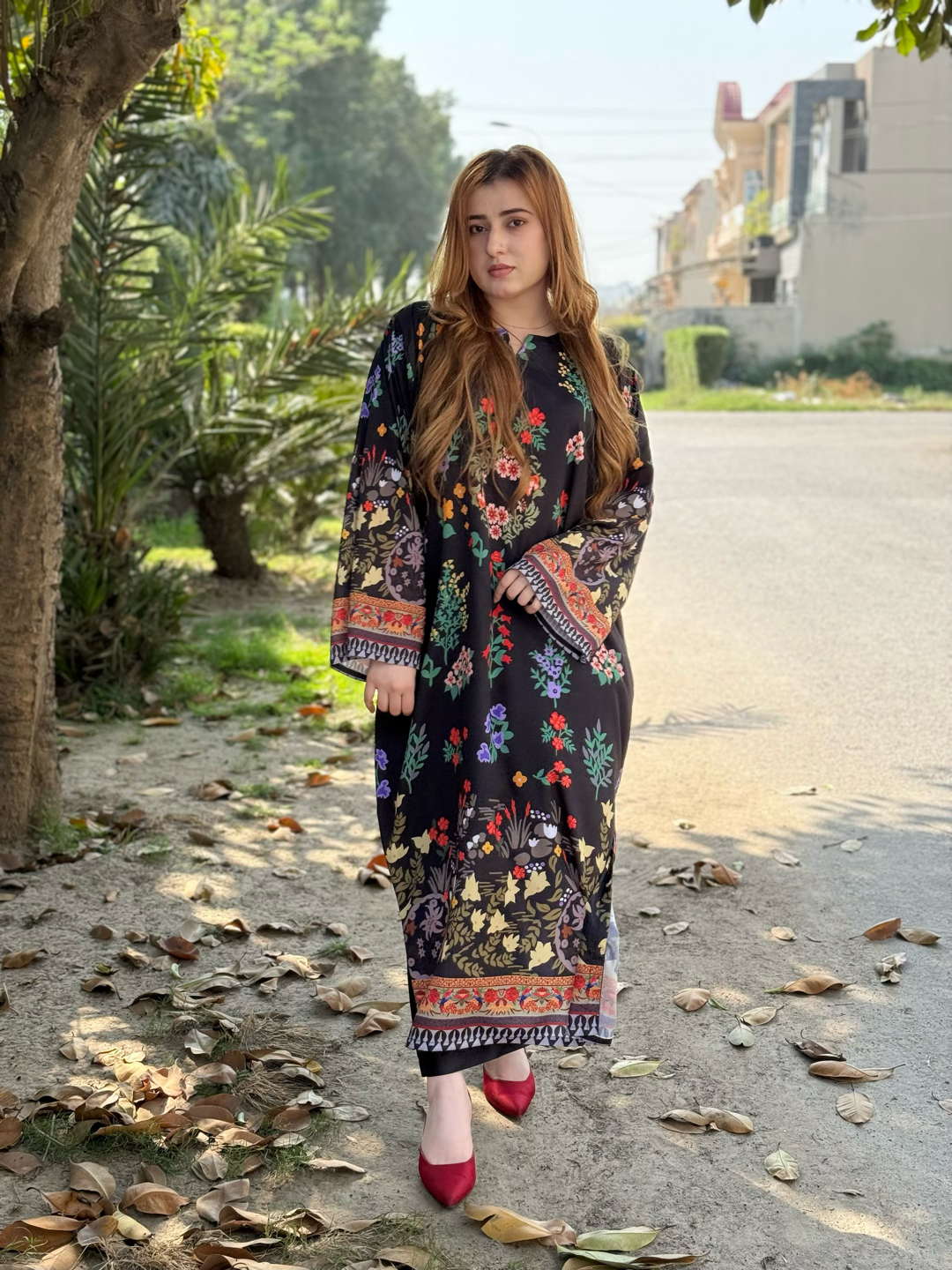 2PC- Black Floral Printed Kaftan
