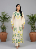 Elegant Cream Floral Printed Long Kurta