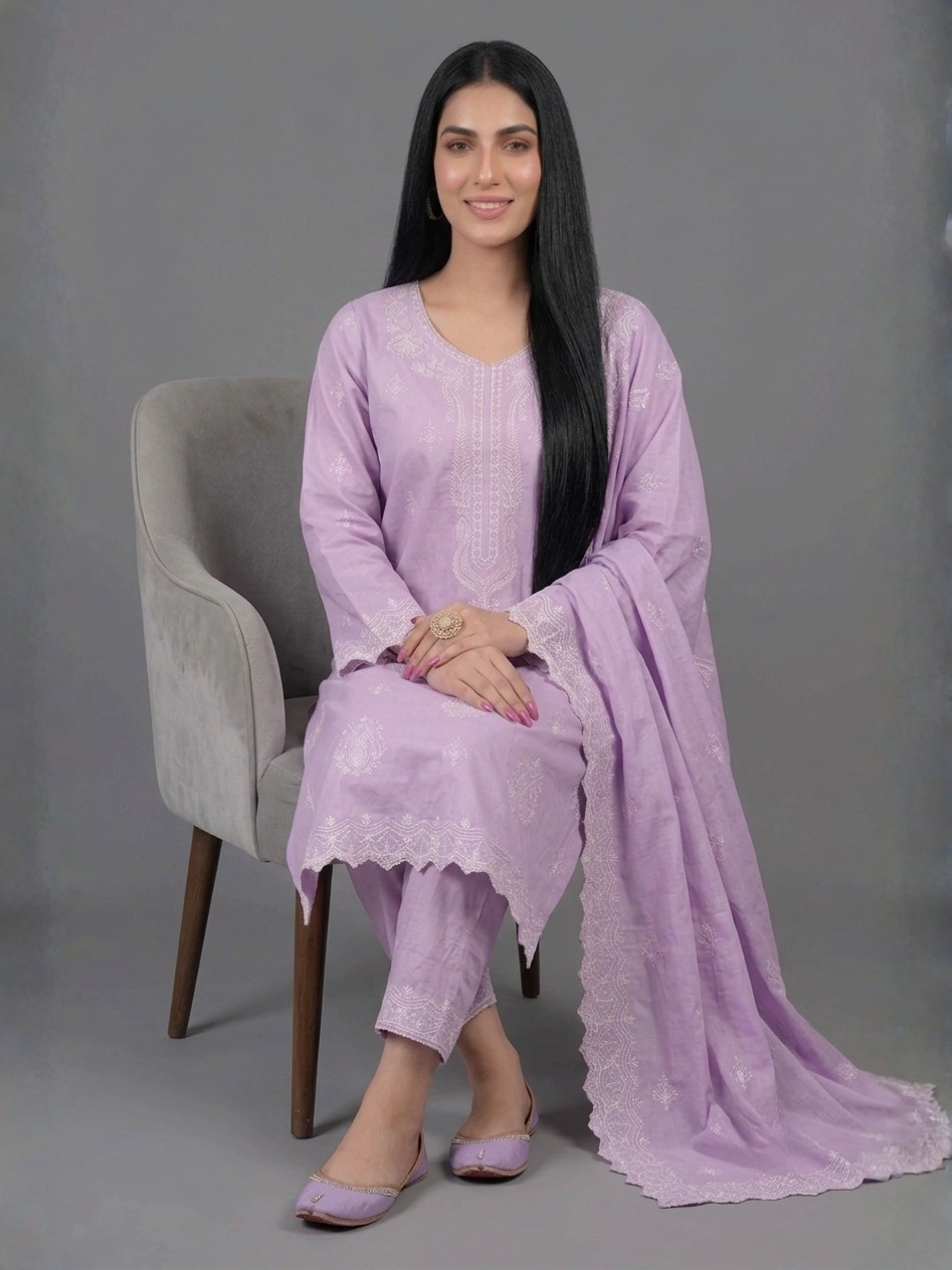 Elegant Lavender Embroidered 2-Piece Suit