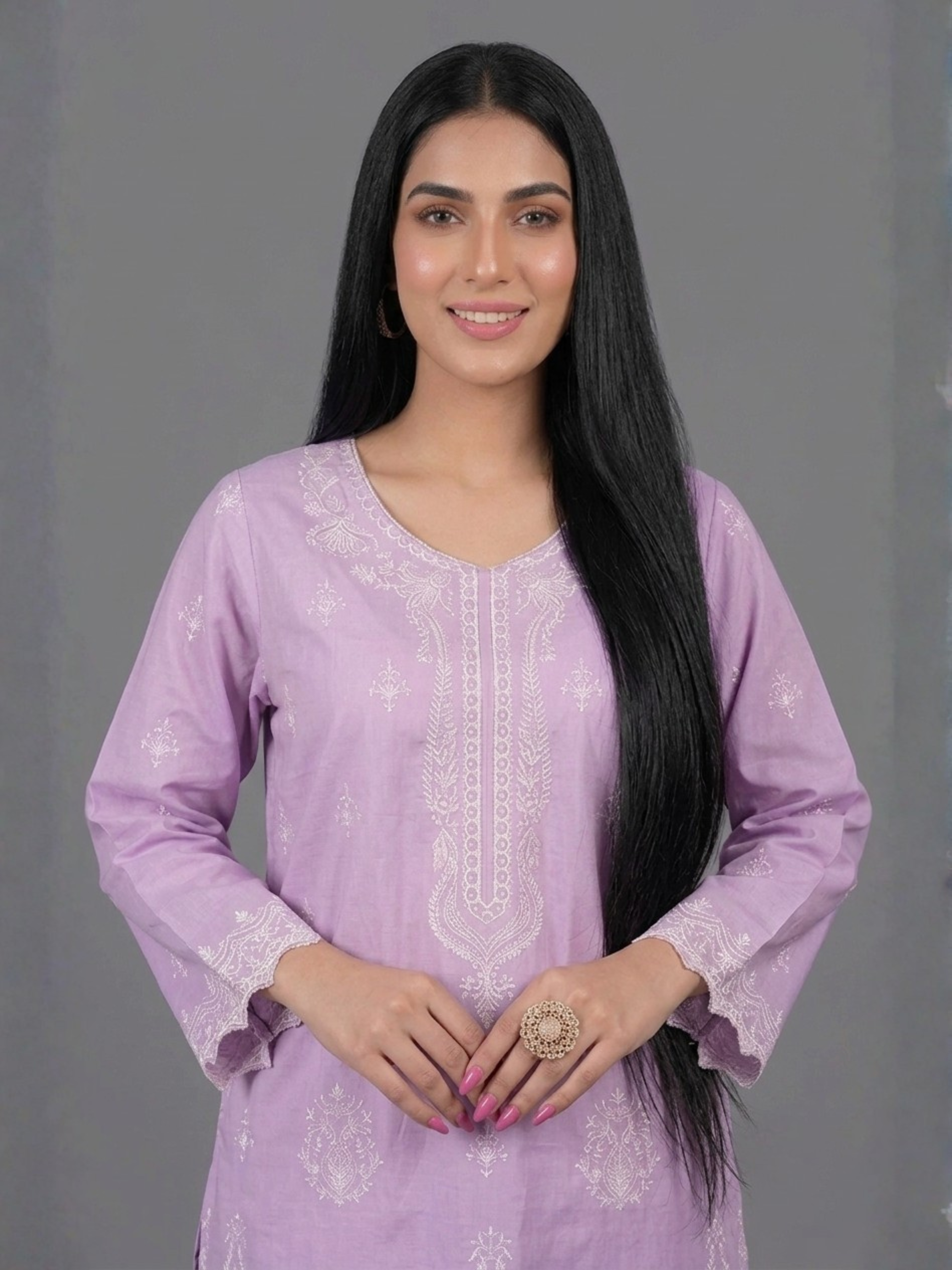 Elegant Lavender Embroidered 2-Piece Suit