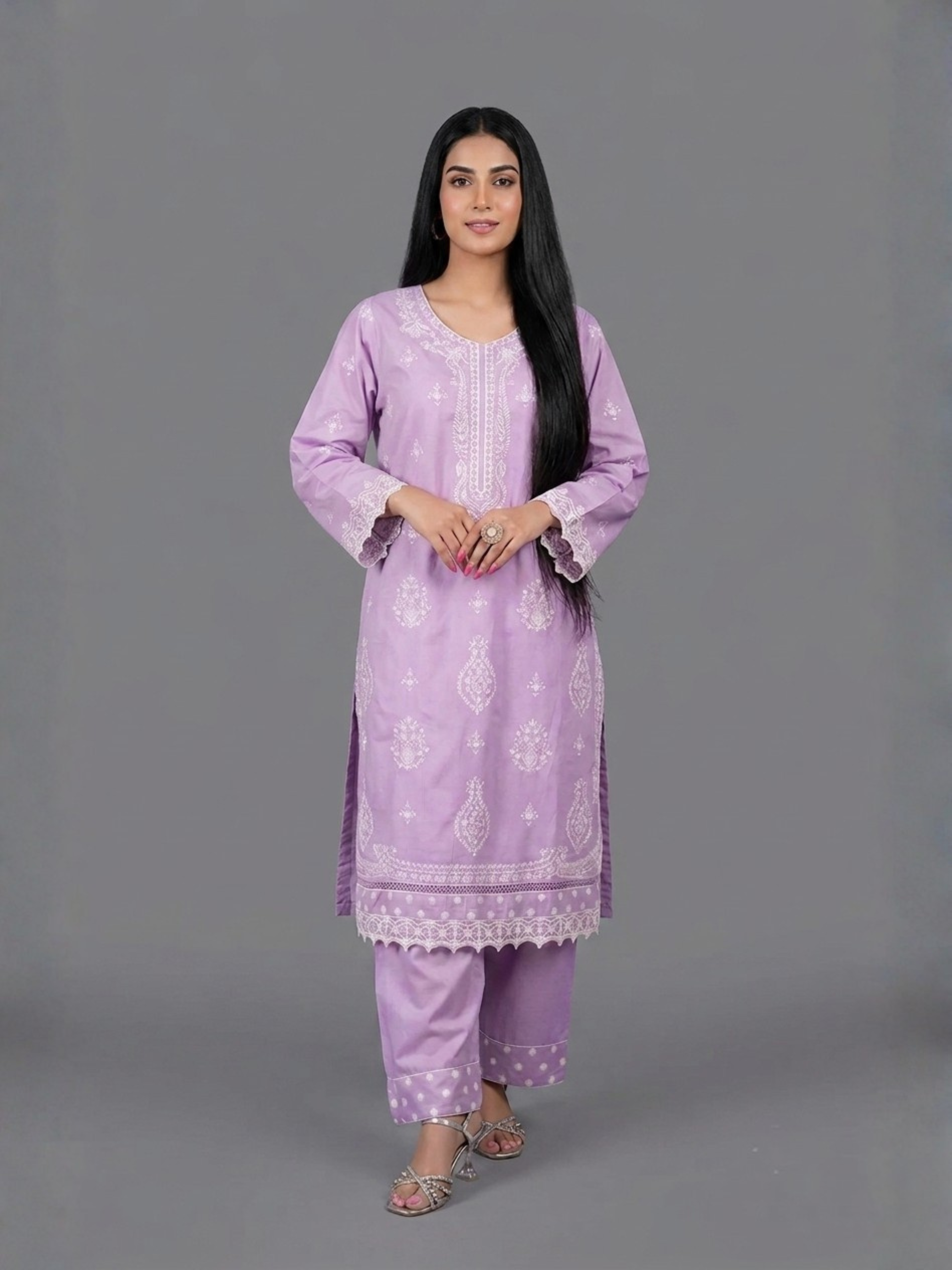 Elegant Lavender Embroidered 2-Piece Suit