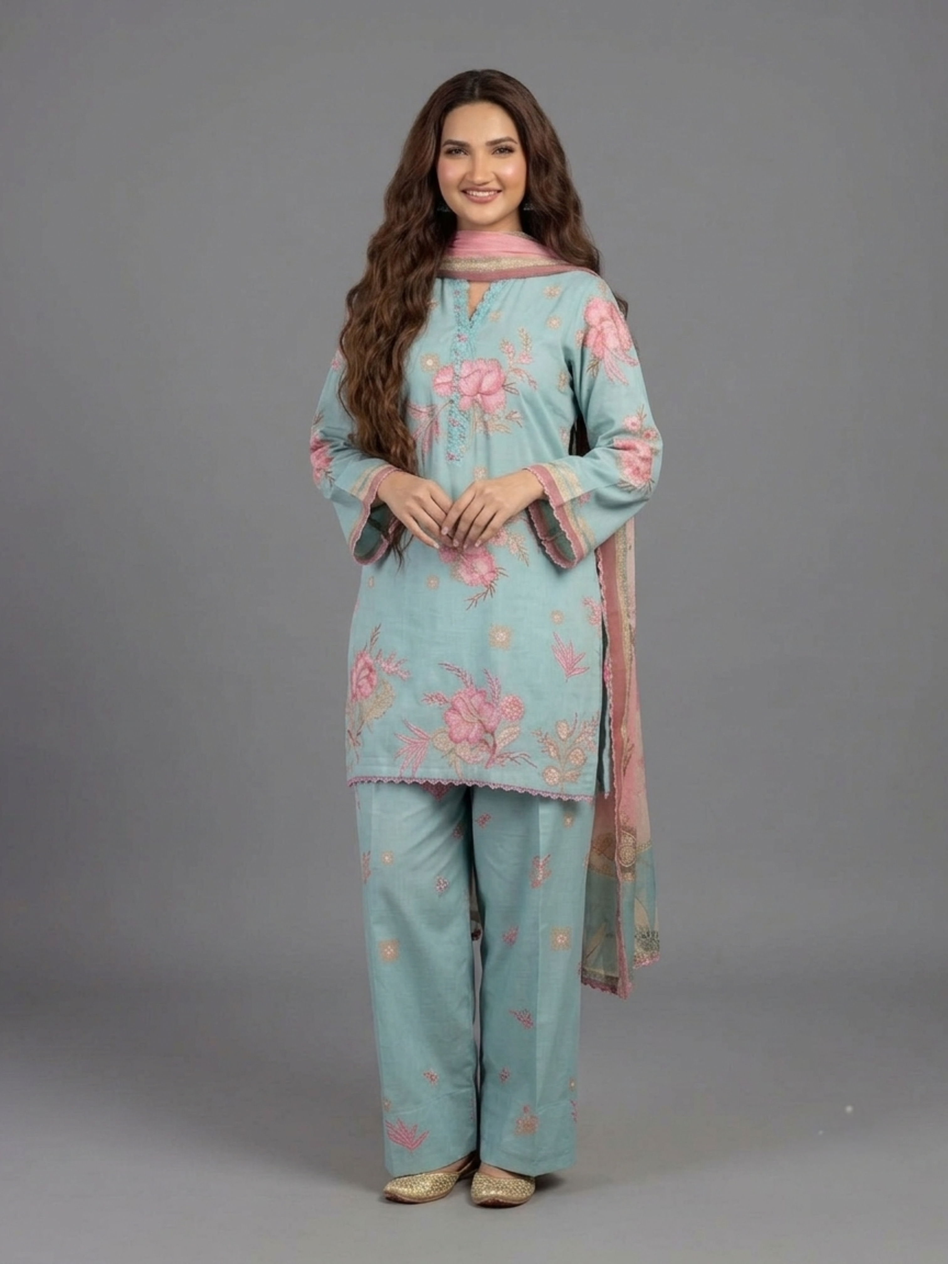 3PC- Minha Elegant Mint Green Lawn Suit