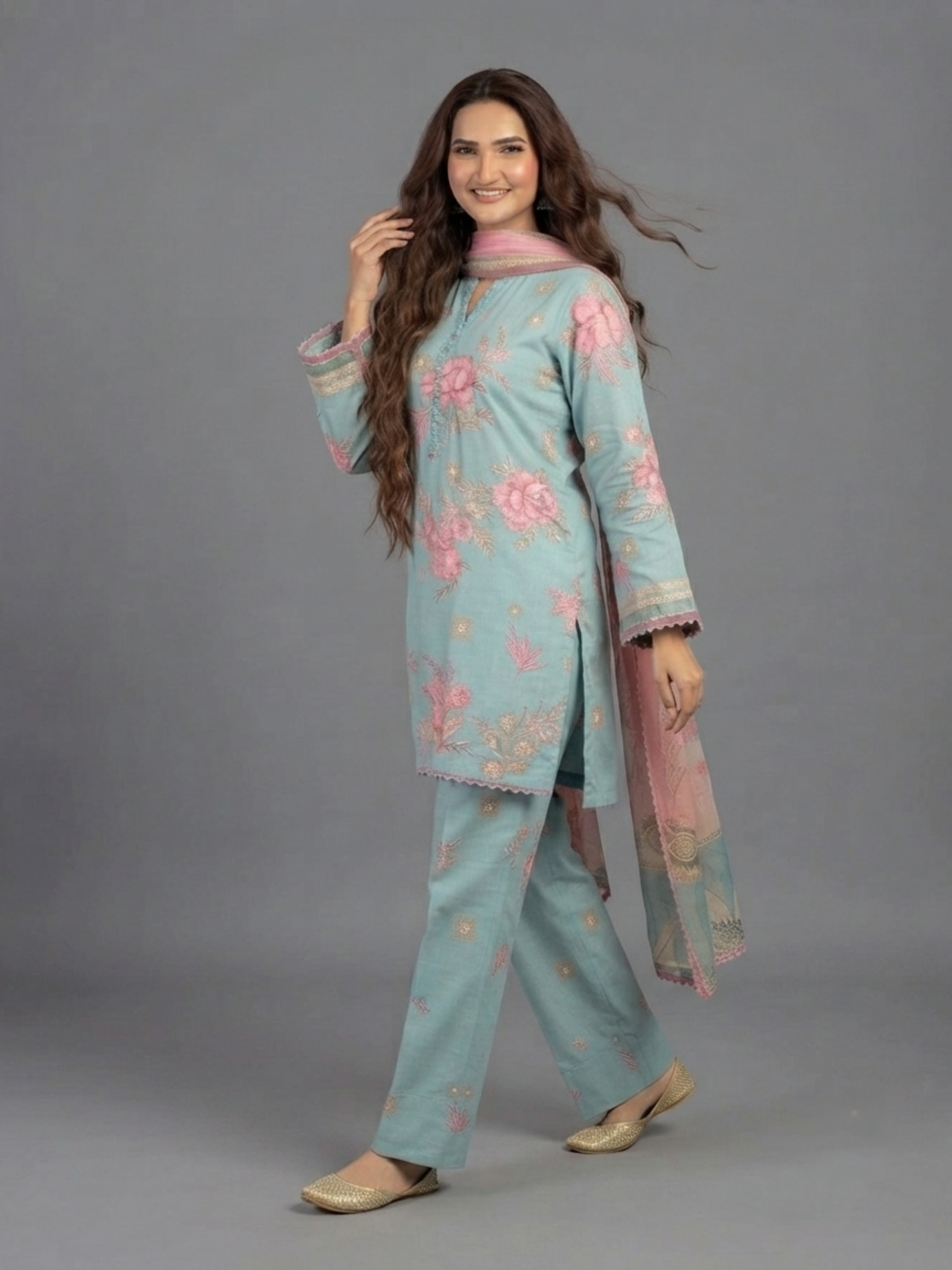 3PC- Minha Elegant Mint Green Lawn Suit