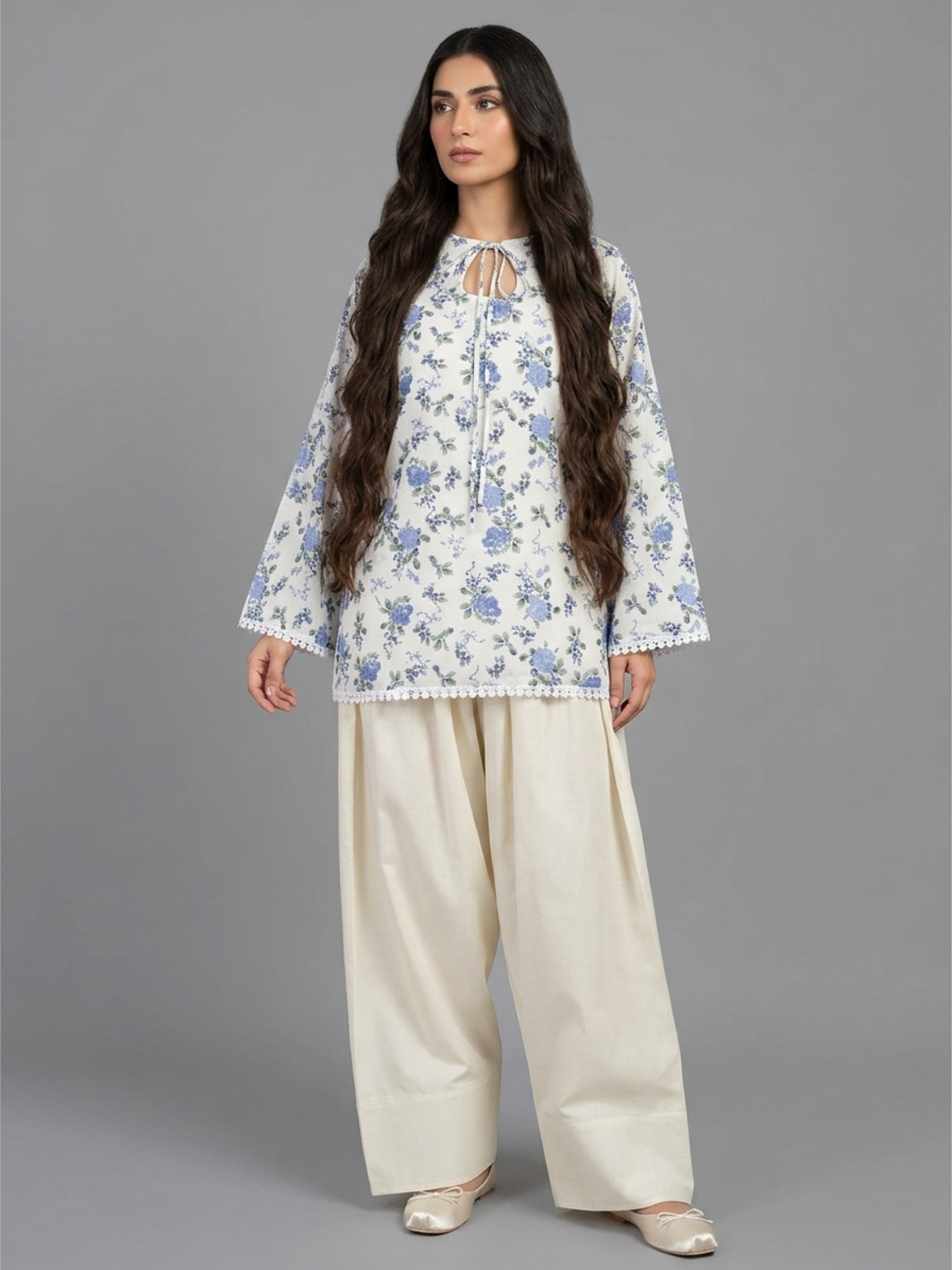 2PC-Elegant Blue Floral Co-Ord Set