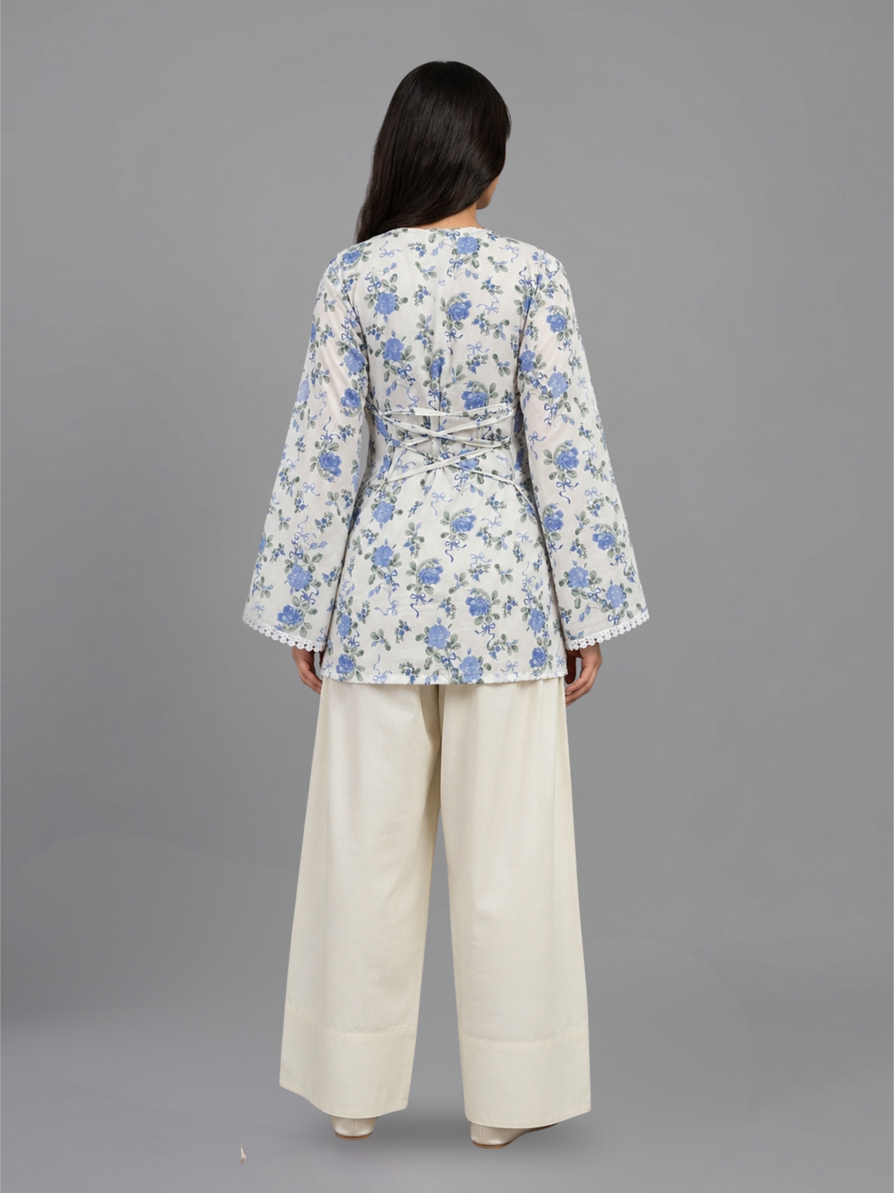 2PC-Elegant Blue Floral Co-Ord Set