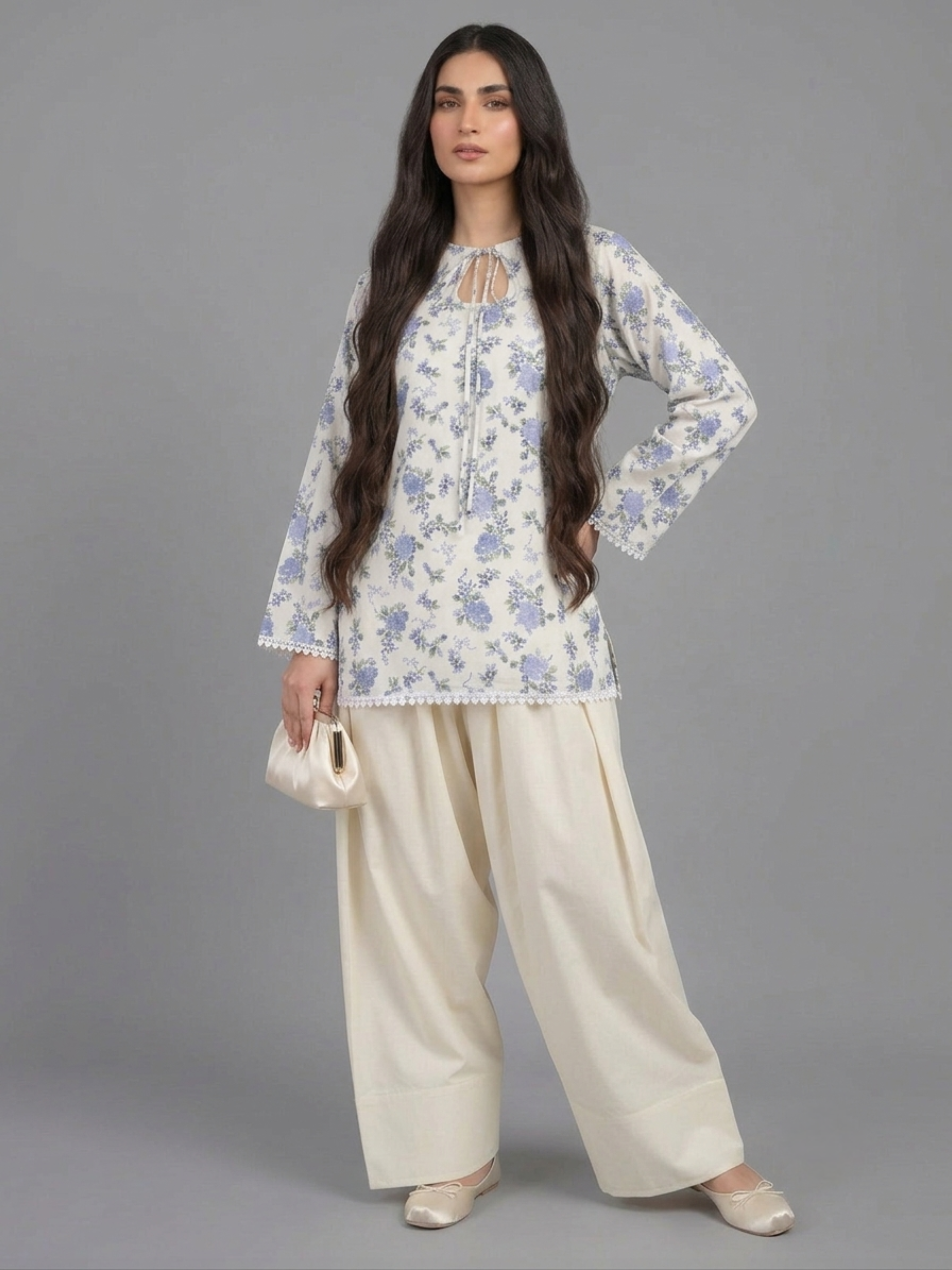 2PC-Elegant Blue Floral Co-Ord Set