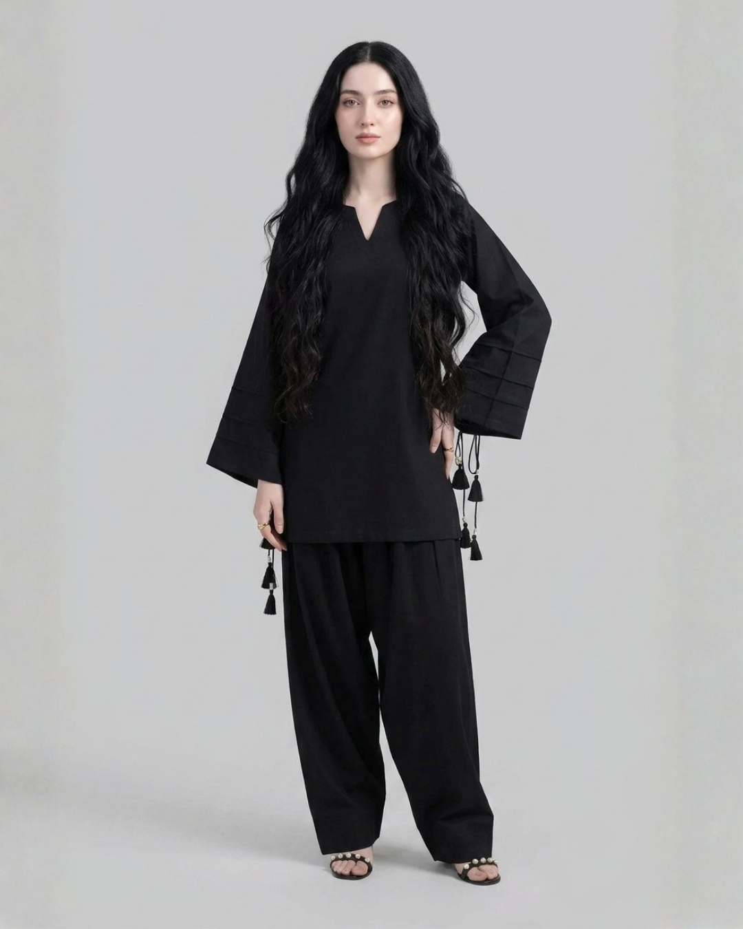 Black Lawn Silk 2-Piece Kurta Set