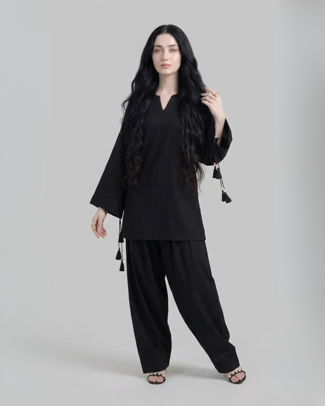 Black Lawn Silk 2-Piece Kurta Set