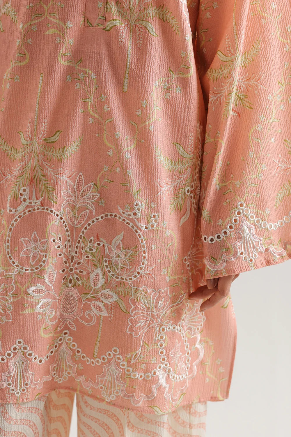 Peach Embroidered Lawn Kurta with Printed Trouser