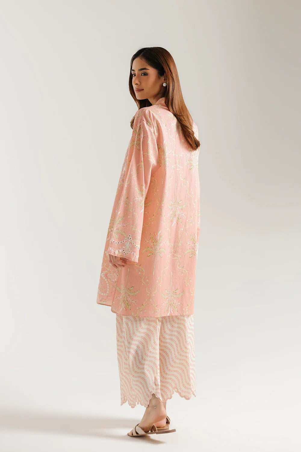 Peach Embroidered Lawn Kurta with Printed Trouser