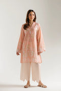 Peach Embroidered Lawn Kurta with Printed Trouser