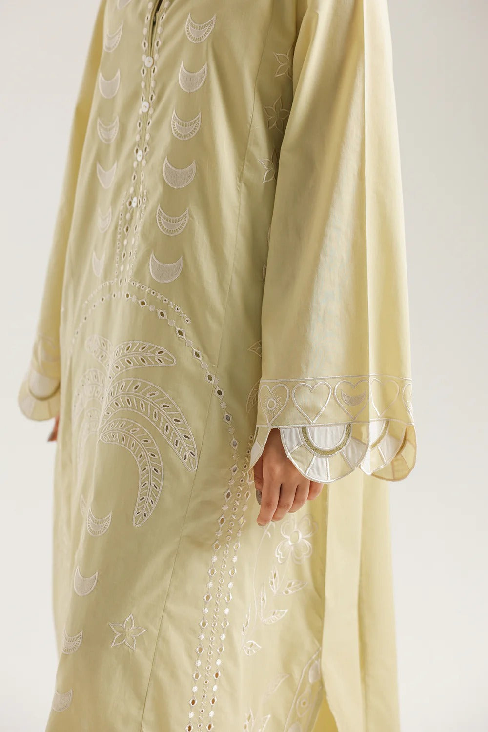 Elegant Pistachio Green Embroidered Lawn Maxi Dress