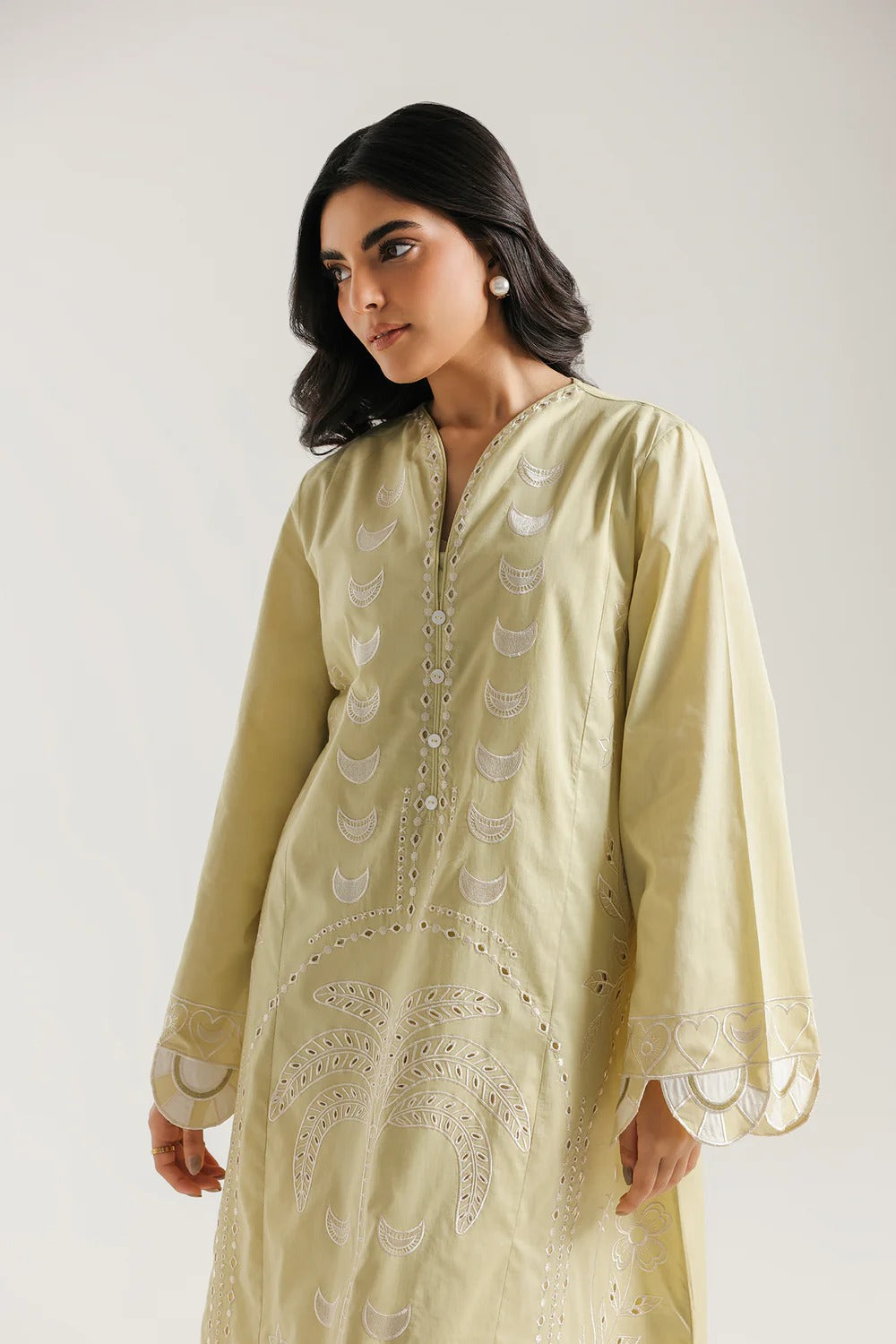 Elegant Pistachio Green Embroidered Lawn Maxi Dress