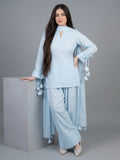 3PC- Sky Blue Tassel Kurta Set