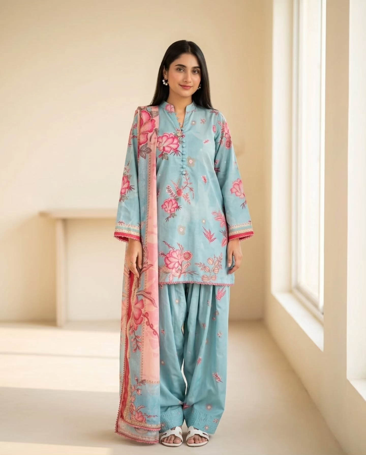 3PC- Minha Elegant Mint Green Lawn Suit