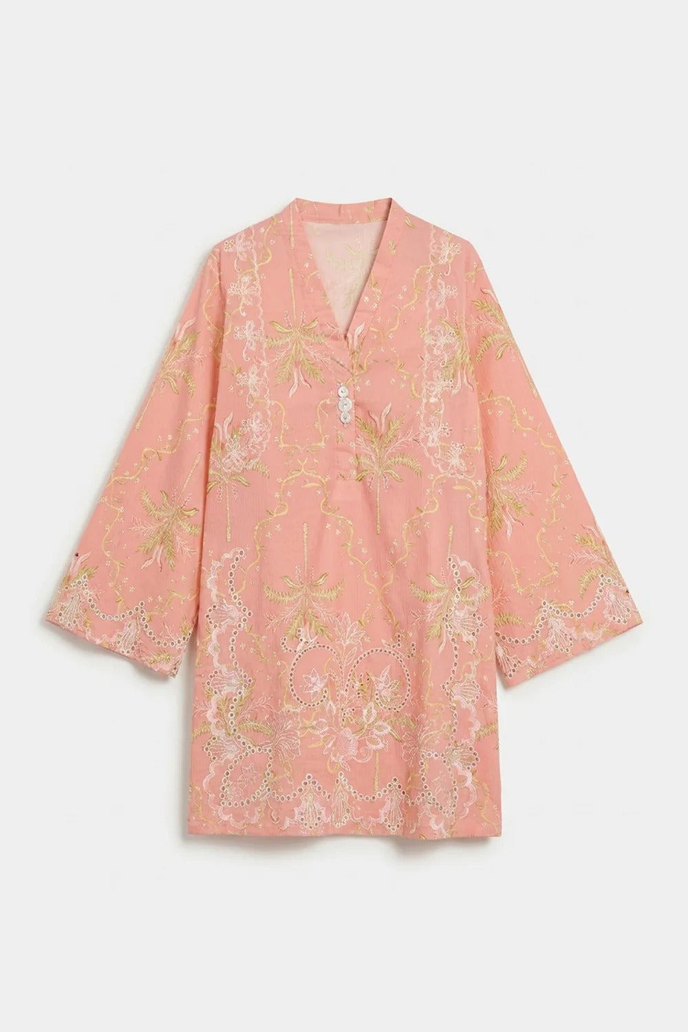 Peach Embroidered Lawn Kurta with Printed Trouser