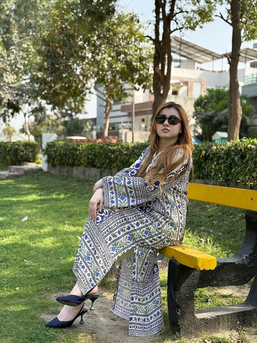 2PC Royal Blue & Ivory Printed Kaftan
