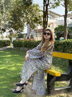 2PC Royal Blue & Ivory Printed Kaftan