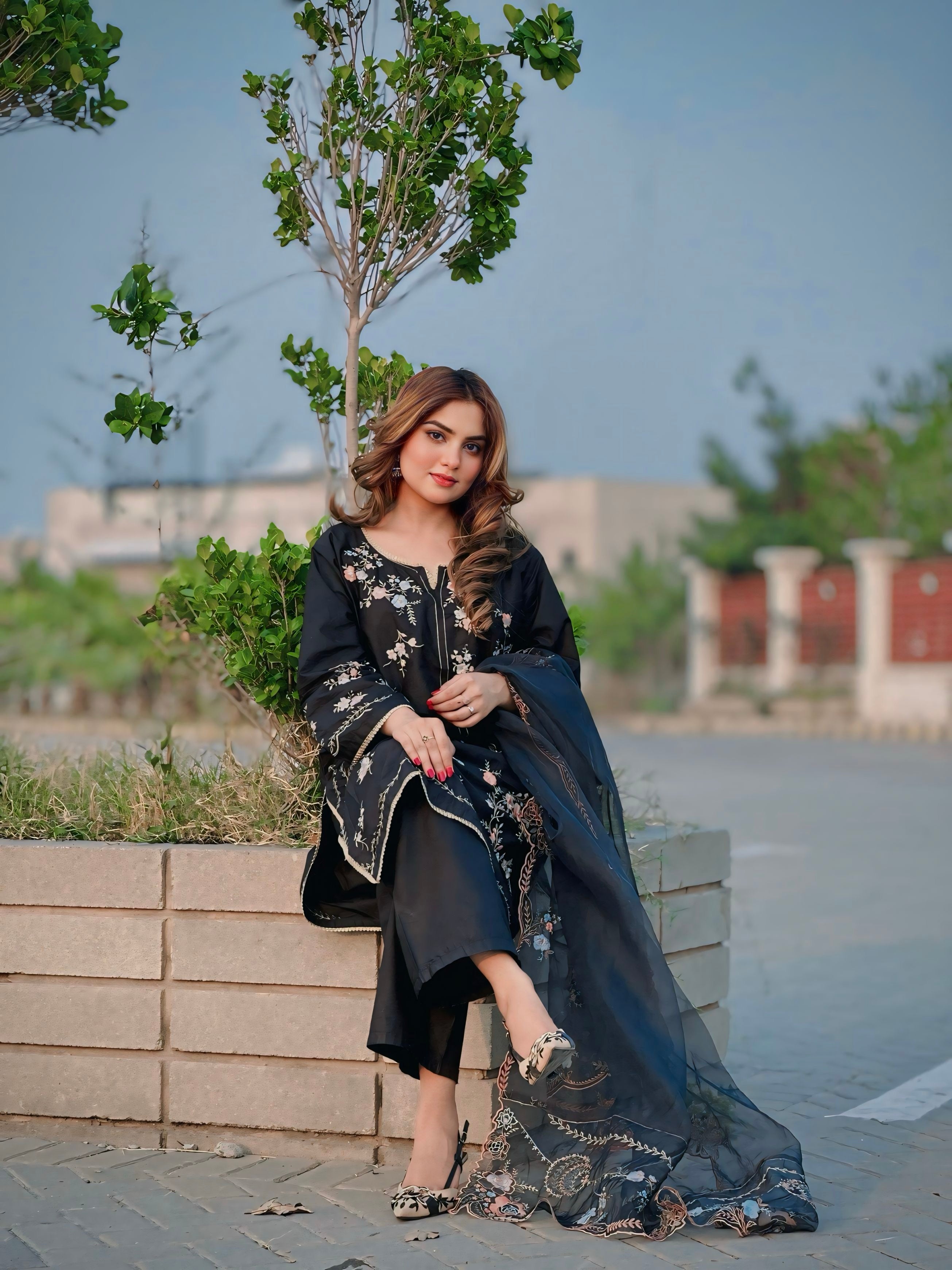 Black Embroidered Suit-3PC