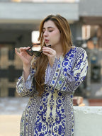 2PC Royal Blue & Ivory Printed Kaftan