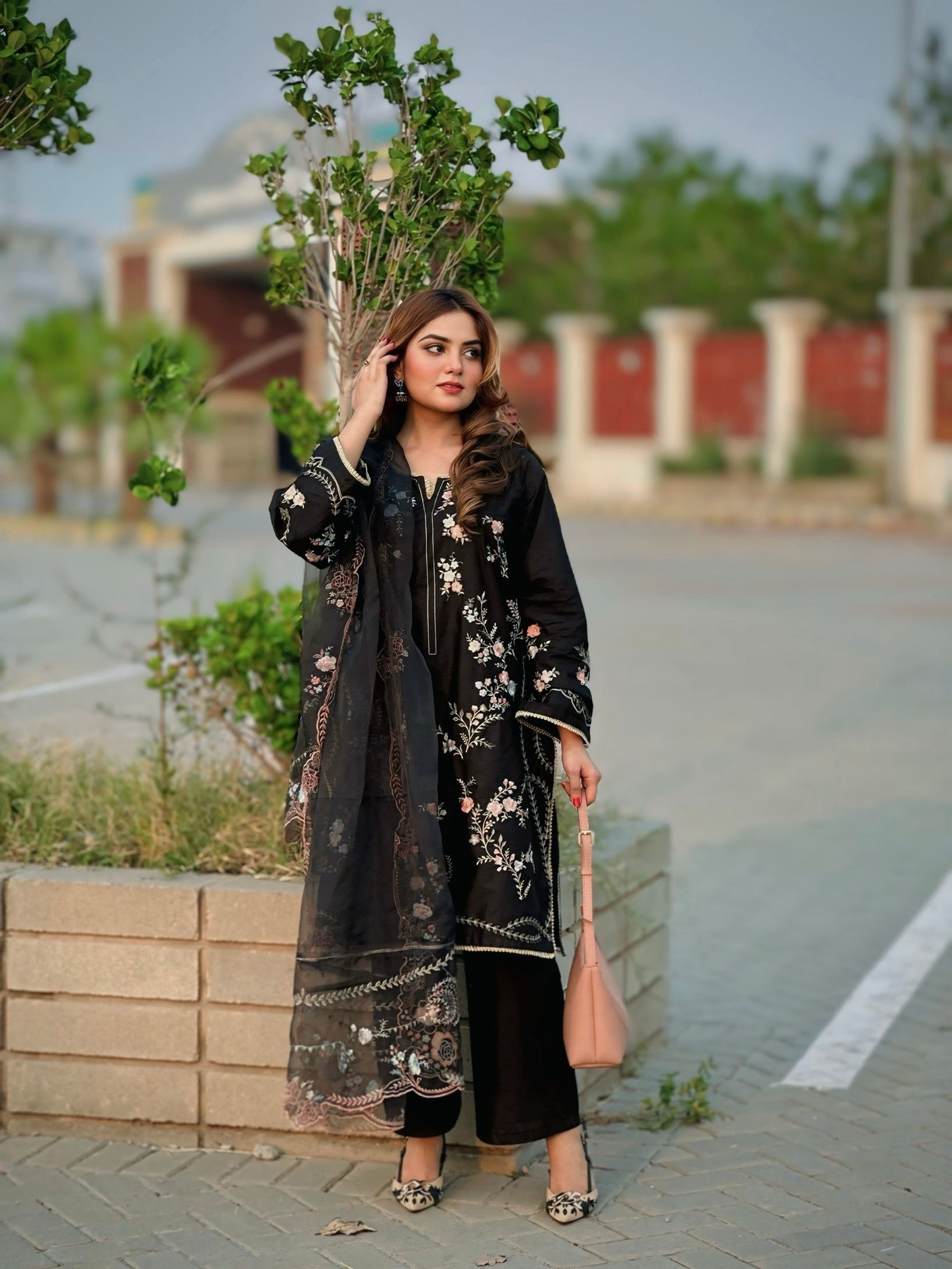 Black Embroidered Suit-3PC