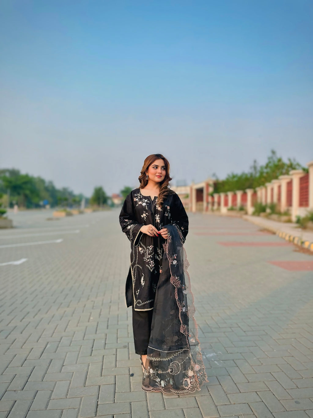 Black Embroidered Suit-3PC